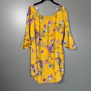 Love J Women's Yellow Boho Floral Off The Shoulder Dress - Size Medium - Cottage